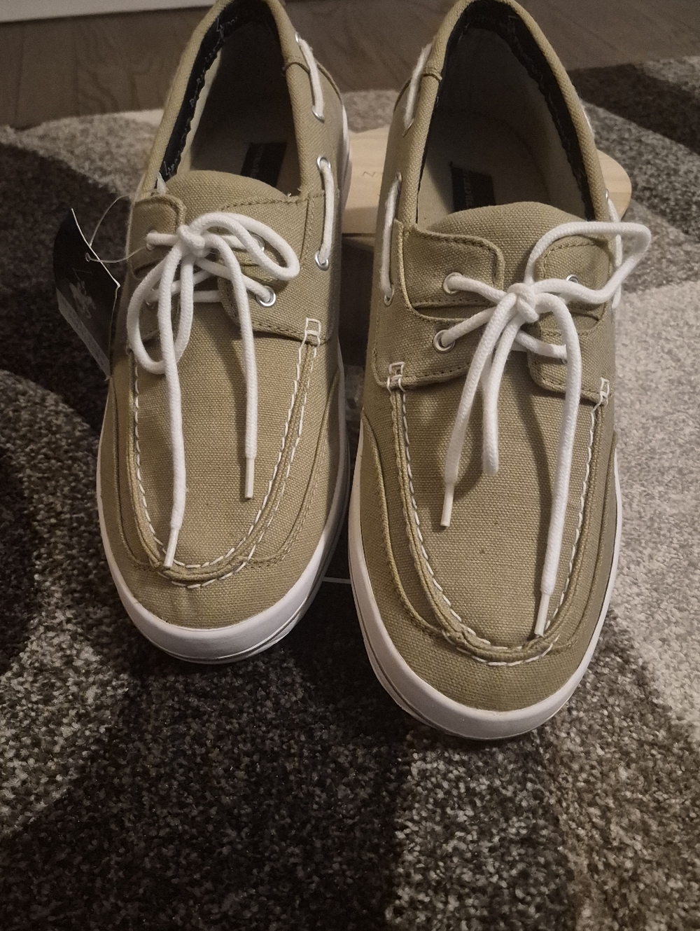 Beverly Hills Polo Club Tan Canvas Boat Shoes with White Laces